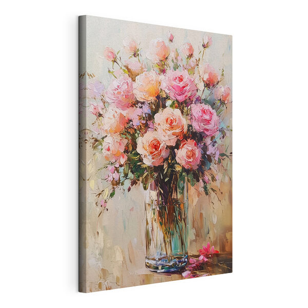 Wandbilder Gemälde eines Blumenstraußes aus rosa Rosen