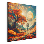 Wandbilder Landschaft mit Bäumen und Bergen und einem Mond
