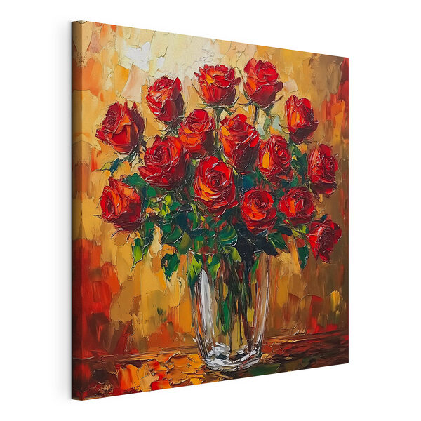 Wandbilder Gemälde eines Blumenstraußes aus roten Rosen