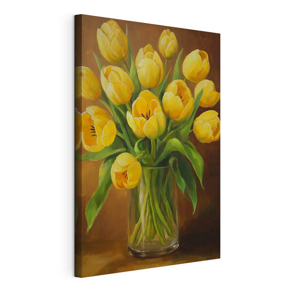 Gemälde von gelben Tulpen in einer Glasvase Wandbilder Gemälde von gelben Tulpen in einer Glasvase
