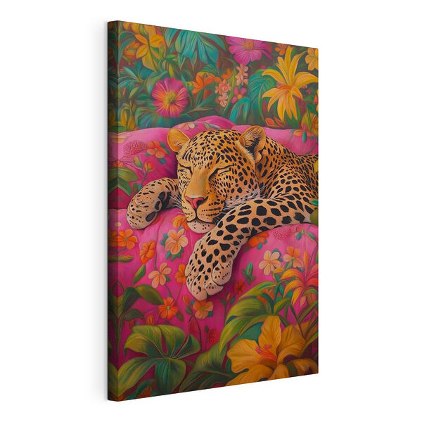 Wandbilder Wandbilder Leopard schlafend auf rosa Couch (Artikelnummer: s41929)