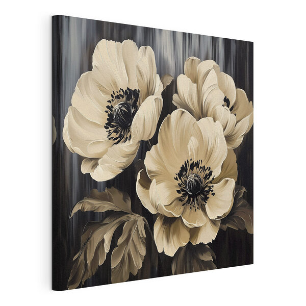 Wandbilder Gemälde von Blumen auf schwarzem Hintergrund