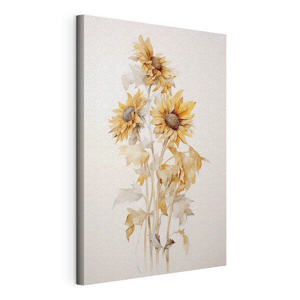 Gemälde von Sonnenblumen auf einem weißen Hintergrund Wandbilder Gemälde von Sonnenblumen auf einem weißen Hintergrund