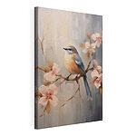 Wandbilder Vogel auf einem Zweig mit Blumen