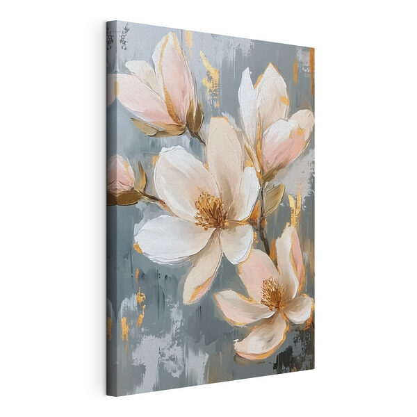 Wandbilder Gemälde mit Blumen auf blauem Hintergrund