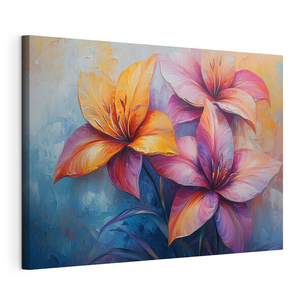 Wandbilder Gemälde mit Blumen auf blauem Hintergrund