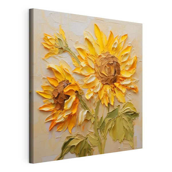 Gemälde von Sonnenblumen auf einer weißen Fläche Wandbilder Gemälde von Sonnenblumen auf einer weißen Fläche