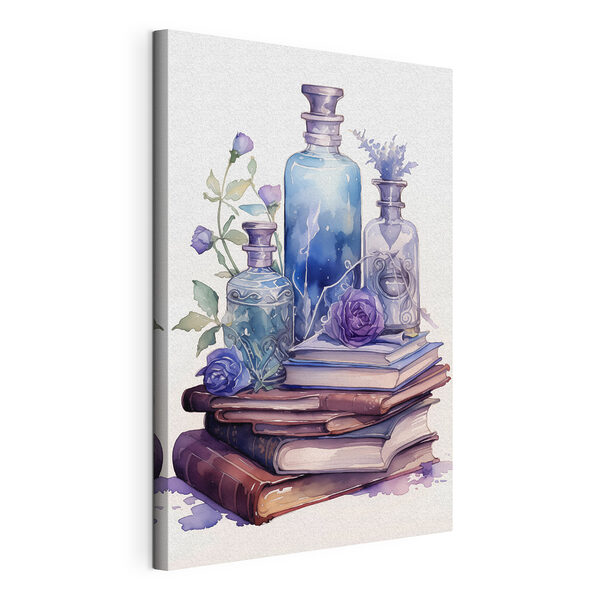 Aquarell eines Stapels von Büchern und Flaschen Wandbilder Aquarell eines Stapels von Büchern und Flaschen