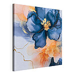 Wandbilder Gemälde mit blauen und orangefarbenen Blumen
