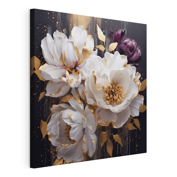 Wandbilder Gemälde mit weißen und violetten Blumen