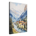 Wandbilder Aquarell eines Dorfes in den Bergen