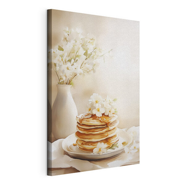 Wandbilder Stapel von Pfannkuchen mit Blumen obenauf