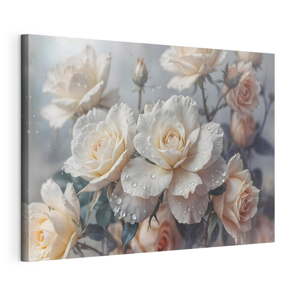 Wandbilder Gruppe von weißen Rosen mit Wassertropfen