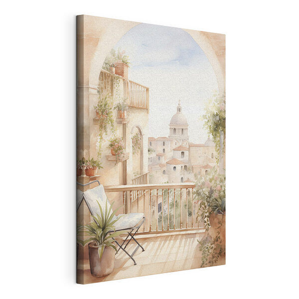 Aquarellmalerei eines Balkons mit Blick auf eine Stadt Wandbilder Aquarellmalerei eines Balkons mit Blick auf eine Stadt