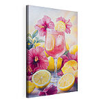 Wandbilder Glas mit rosa Getränk mit Zitronen und Blumen