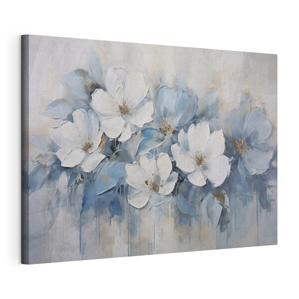 Gemälde mit weißen und blauen Blumen Wandbilder Gemälde mit weißen und blauen Blumen