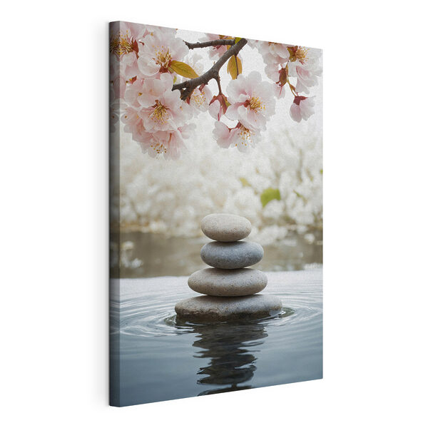 Wandbilder Wandbilder Steinstapel im Wasser mit Blumen im Hintergrund (Artikelnummer: s44476)