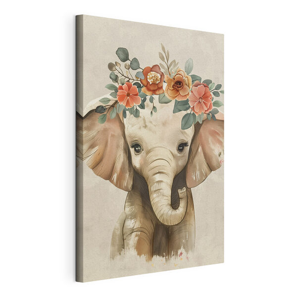 Wandbilder Babyelefant mit Blumen auf dem Kopf (Artikelnummer: s45330) Wandbilder Wandbilder Babyelefant mit Blumen auf dem Kopf (Artikelnummer: s45330)
