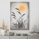 Wandbilder Silhouette von Gras und Sonne