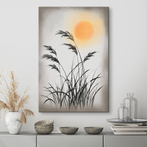 Wandbilder Silhouette von Gras und Sonne