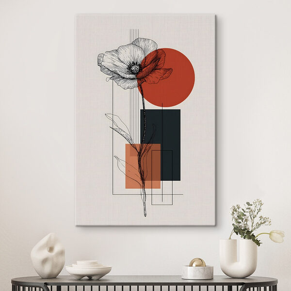 Blume mit Stiel und rotem Kreis Wandbilder Blume mit Stiel und rotem Kreis