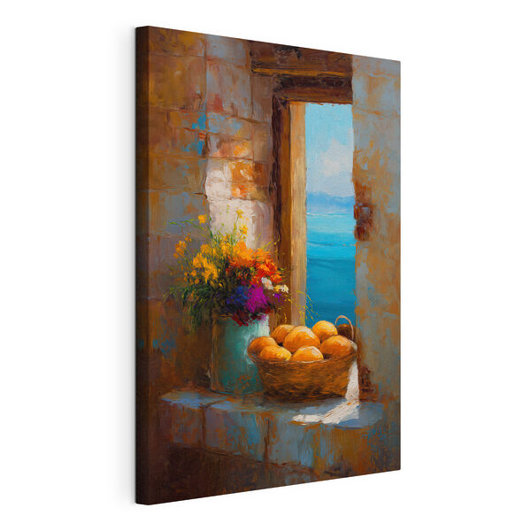 Wandbilder Ein Blumenkorb und eine Vase mit Brot