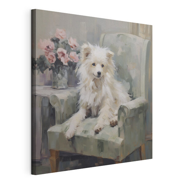 Hund, der auf einem Stuhl sitzt Wandbilder Hund, der auf einem Stuhl sitzt