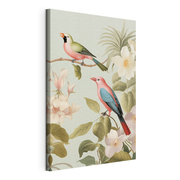 Wandbilder Ein paar Vögel auf einem Ast mit Blumen