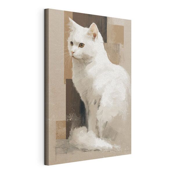 Wandbilder Wandbilder Weiße Katze, die auf einer braunen Fläche sitzt (Artikelnummer: s49837)