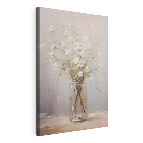 Wandbilder Gemälde einer Vase mit weißen Blumen