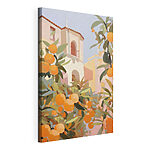 Wandbilder Orangen, die an einem Baum wachsen, im Hintergrund sind Gebäude zu sehen
