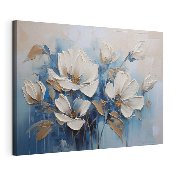 Gemälde mit Blumen auf blauem Hintergrund Wandbilder Gemälde mit Blumen auf blauem Hintergrund