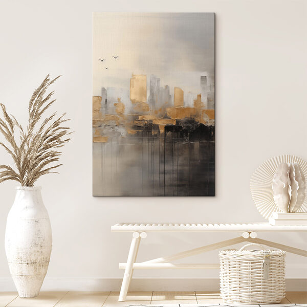 Wandbilder Gemälde einer Stadt mit Vögeln, die am Himmel fliegen (Artikelnummer: s47673) Wandbilder Wandbilder Gemälde einer Stadt mit Vögeln, die am Himmel fliegen (Artikelnummer: s47673)