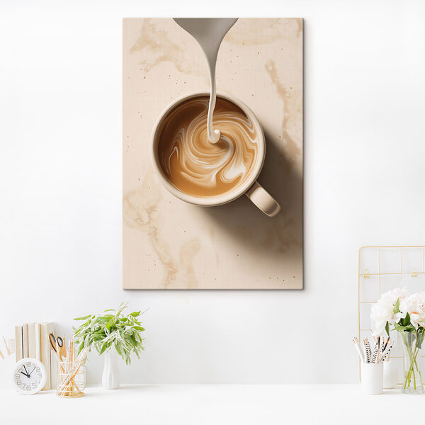 Eine Tasse Kaffee, in die Milch eingegossen wird Wandbilder Eine Tasse Kaffee, in die Milch eingegossen wird