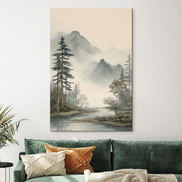 Wandbilder Landschaft mit einem Fluss, Bäumen und Bergen (Artikelnummer: s48531) Wandbilder Wandbilder Landschaft mit einem Fluss, Bäumen und Bergen (Artikelnummer: s48531)