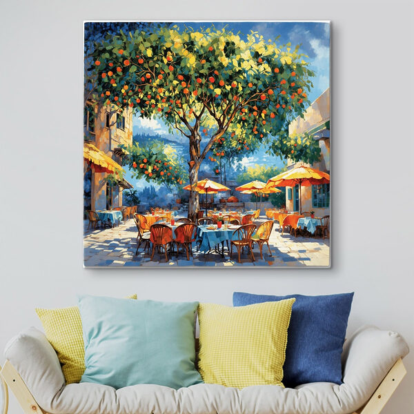 Wandbilder Gemälde eines Orangenbaums mit Tischen und Stühlen unter einem Orangenbaum (Artikelnummer: s48811) Wandbilder Wandbilder Gemälde eines Orangenbaums mit Tischen und Stühlen unter einem Orangenbaum (Artikelnummer: s48811)