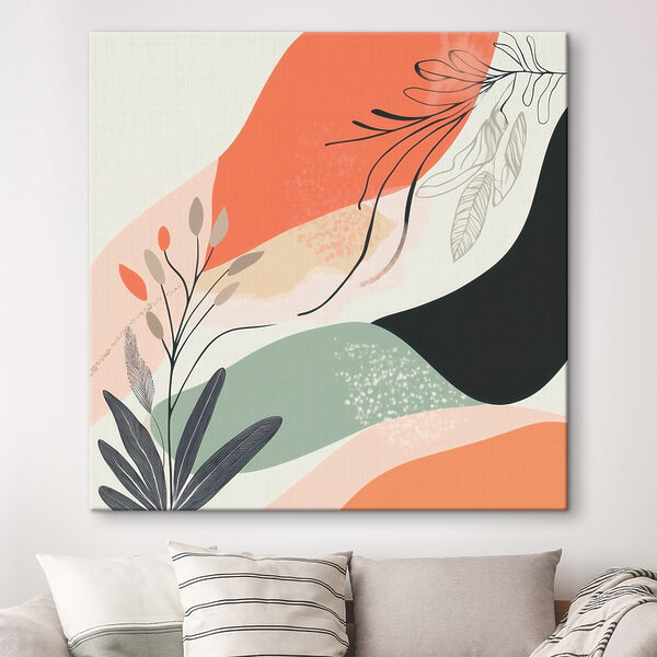Farbenfrohe Kunst mit Blättern und Formen Wandbilder Farbenfrohe Kunst mit Blättern und Formen