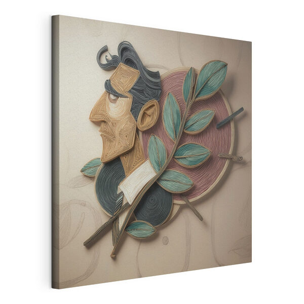 Wandbilder Wandbilder Kunstwerk, das einen Mann mit Blättern an einer Wand zeigt (Artikelnummer: s49711)