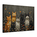 Wandbilder Gruppe von Katzen in einem Blumenfeld