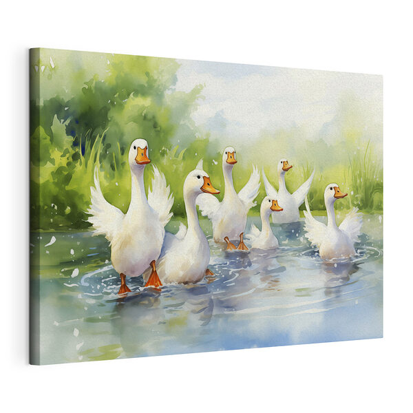Gruppe weißer Enten schwimmen im Wasser Wandbilder Gruppe weißer Enten schwimmen im Wasser