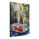 Wandbilder Zwei Gläser Champagner und Erdbeeren auf einem Tablett