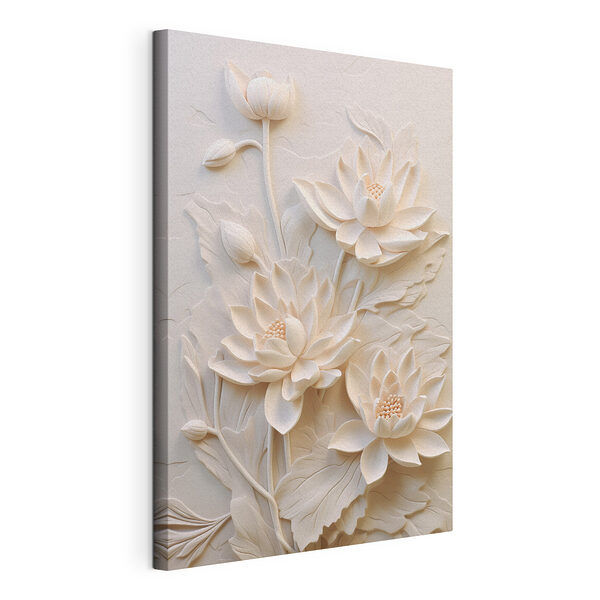Weiße Blumenschnitzerei an einer Wand Wandbilder Weiße Blumenschnitzerei an einer Wand