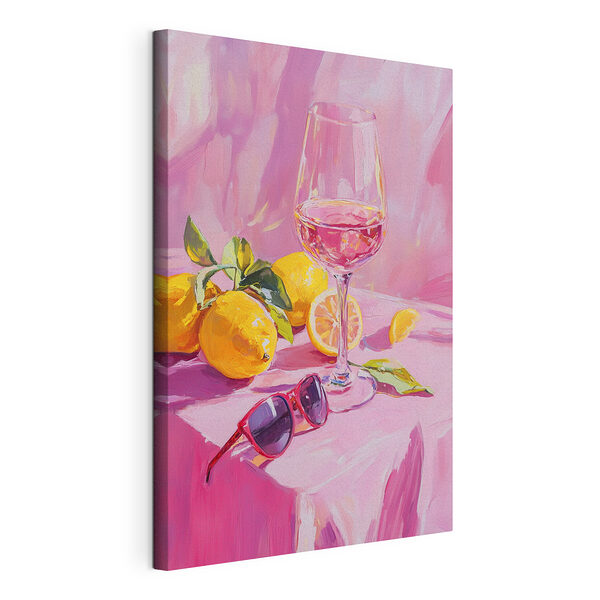 Ein Glas Wein neben Zitronen und Sonnenbrille Wandbilder Ein Glas Wein neben Zitronen und Sonnenbrille
