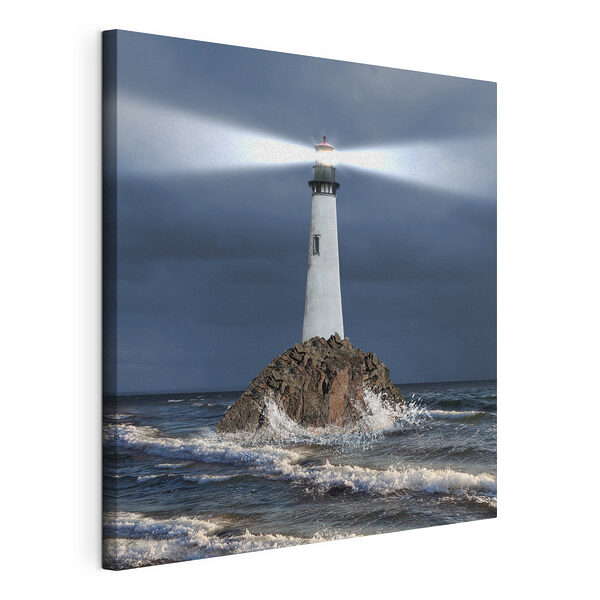Wandbilder Leuchtturm auf einem Felsen im Meer