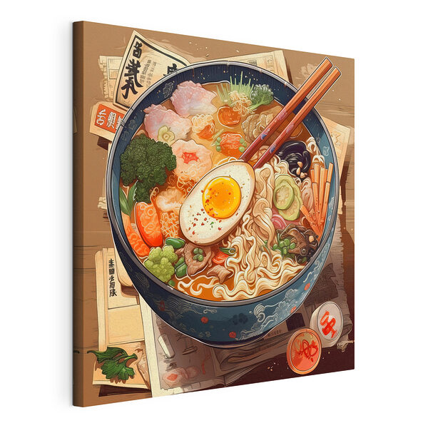 Schüssel Ramen mit Stäbchen und einem Ei Wandbilder Schüssel Ramen mit Stäbchen und einem Ei