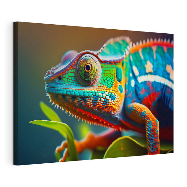 Wandbilder Bunte Eidechse auf einem Blatt