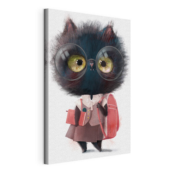 Wandbilder Katze mit Brille, bereit für die Schule