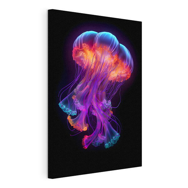 Neon-Qualle, die durch die Dunkelheit gleitet Wandbilder Neon-Qualle, die durch die Dunkelheit gleitet