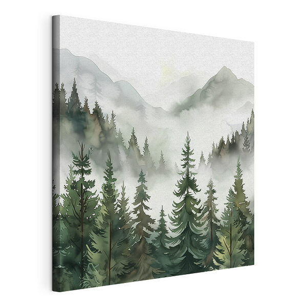 Wandbilder Nebliger Wald mit Blick auf die Berge