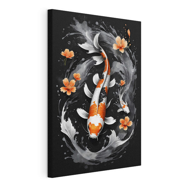 Koi-Fische schwimmen mit Orangenblüten Wandbilder Koi-Fische schwimmen mit Orangenblüten